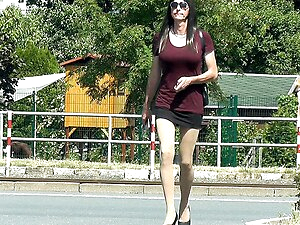 Crossdresser wears very short Skirt in Public
