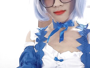 Lewd Crossdressing sissy maid RE:0 Rem drink her sperm and fuck with the dildo
