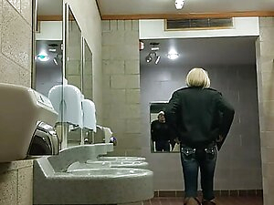 Sensualmaddy Sexy Crossdresser Cumming in woman's restroom at public rest stop