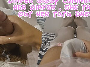 Diaper Sissy Cumming On Her Diaper , She takes out her tutu dress