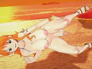 Futa Nami gets fucked on the beach - One Piece 3D Futanari Hentai