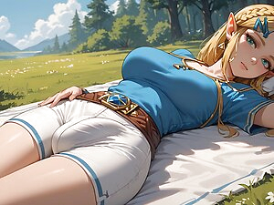 Futanari Princess Zelda - AI generated fanart artwork of Princess Zelda from Hyrule and the Legend of Zelda series. Solo, masturbation, blowjob, cumshot, selfsucking, and more!