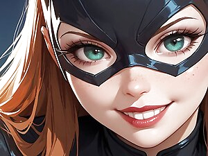 Futanari Batgirl, AI generated, from DC Comics. Barbara Gordon.