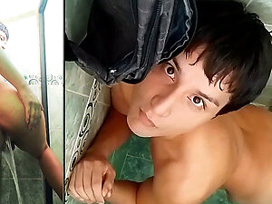 In the bathroom this beautiful femboy seduces with her beautiful and huge ass that is full of liquid, she jets water, she urinates a lot from her huge ass, a very hot video