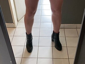 Cumshot in leather skirt and ankle boots