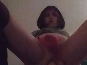 Fucking my horny hole with a huge strapon